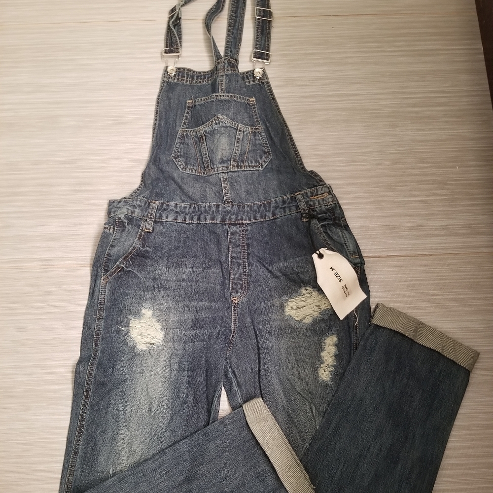 Womans Dark Denim Frayed overalls